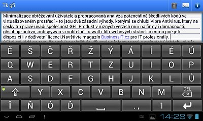 Česká pětiřádková klávesnice pro Android při našem testu - v praxi.