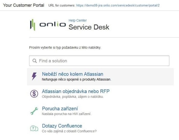 Obrázek 2: Ukázka uživatelského portálu  JIRA Service Desk