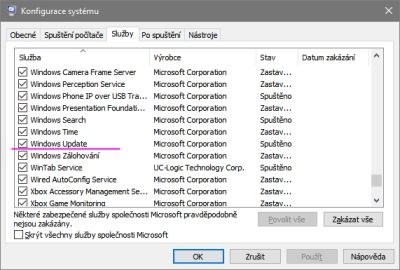 Zakázání aktualizací Windows 10 přes msconfig