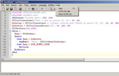 Editor nástroje AutoIT s kódem scriptu.