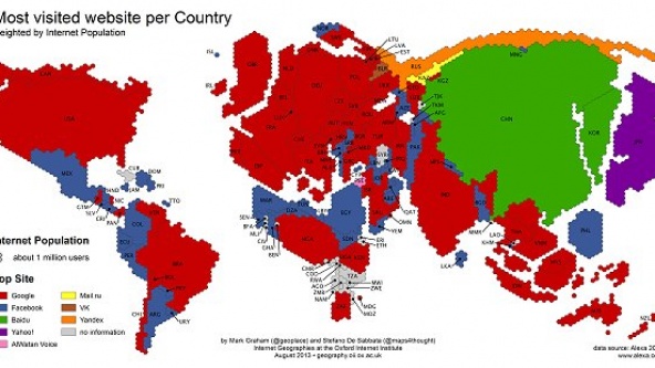 Mapa - nejnavštěvovanější webové stránky v různých zemích světa